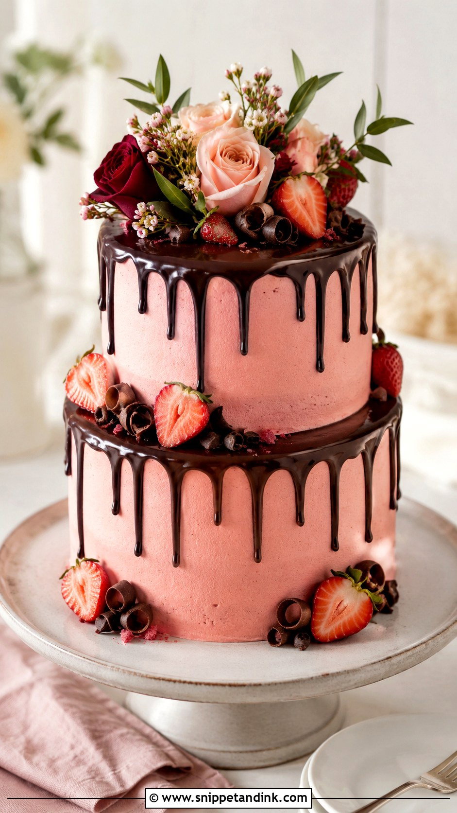 Two Tier Chocolate Strawberry Wedding Cake - Snippet and Ink - 25 Chocolate Strawberry Wedding Cake Ideas