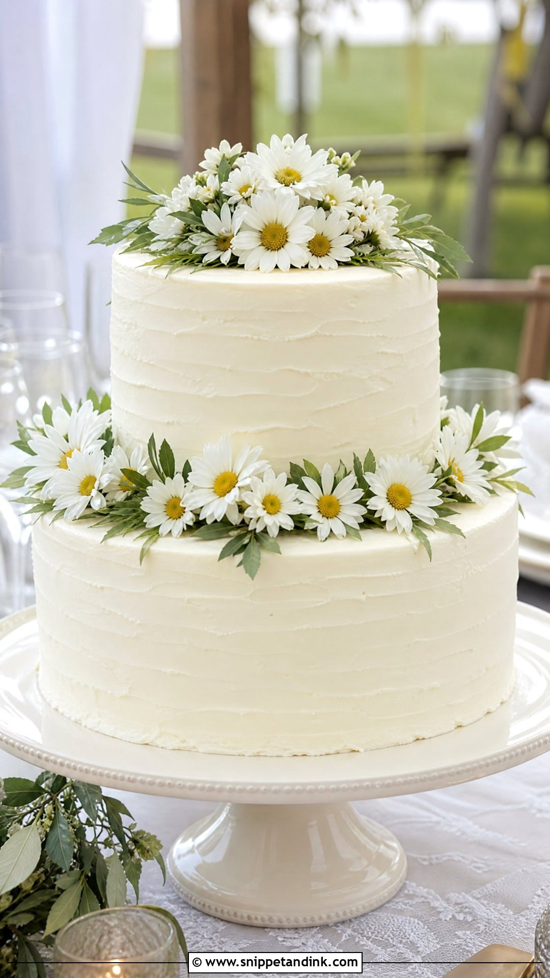 Two Tier Daisy Wedding Cake - Snippet and Ink - 25 Daisy Themed Cake Ideas for Wedding