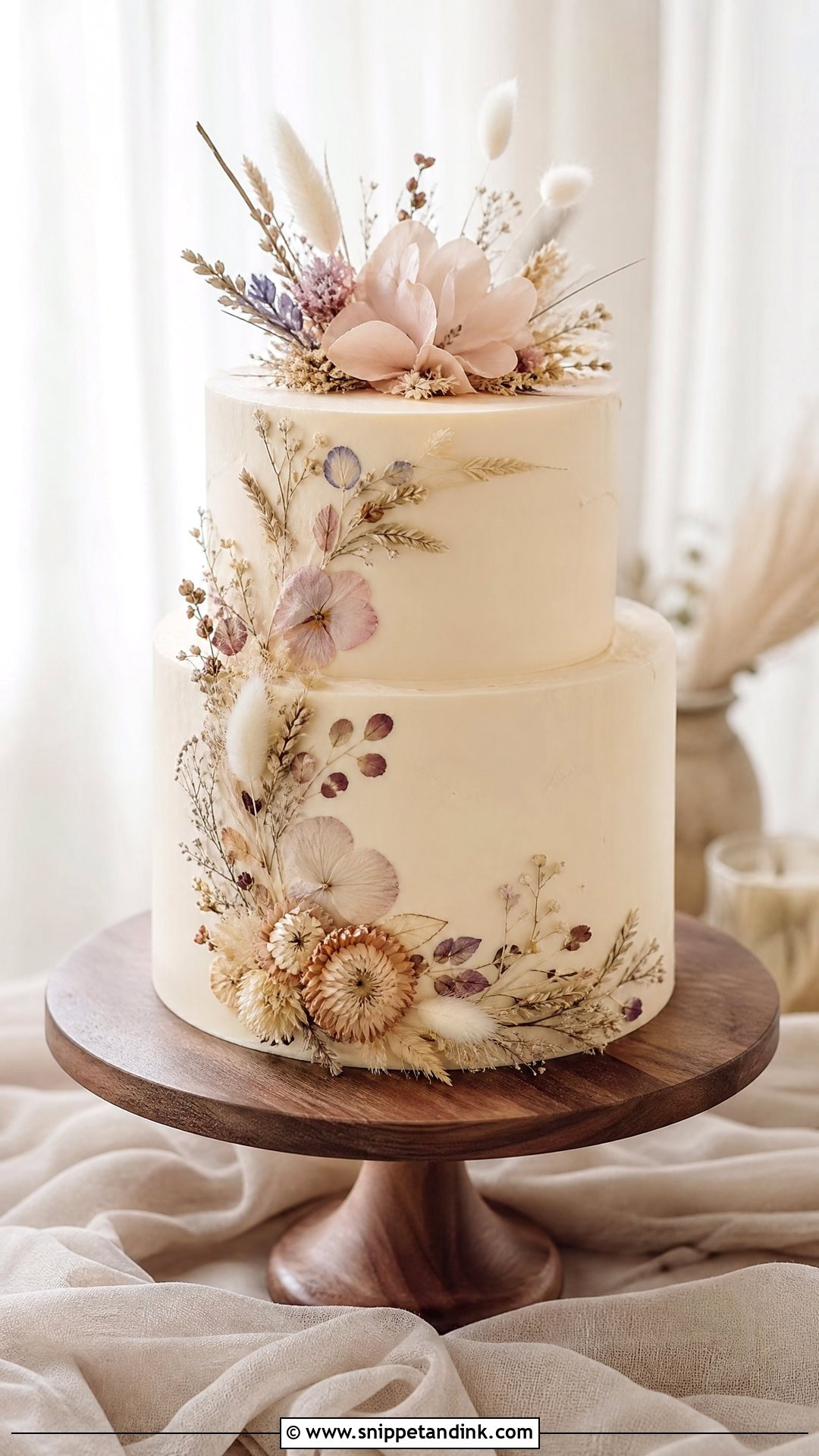 Two Tier Dried Flower Wedding Cake - Snippet and Ink - 20 Simple Two Tier Wedding Cake Ideas