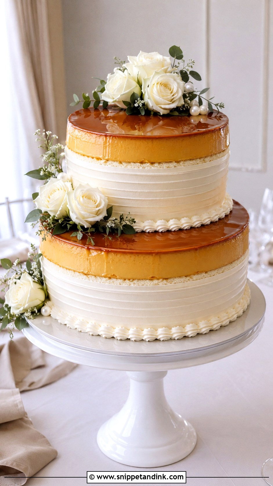 Two Tier Flan Wedding Cake - Snippet and Ink - 20 Wedding Flan Cake Ideas