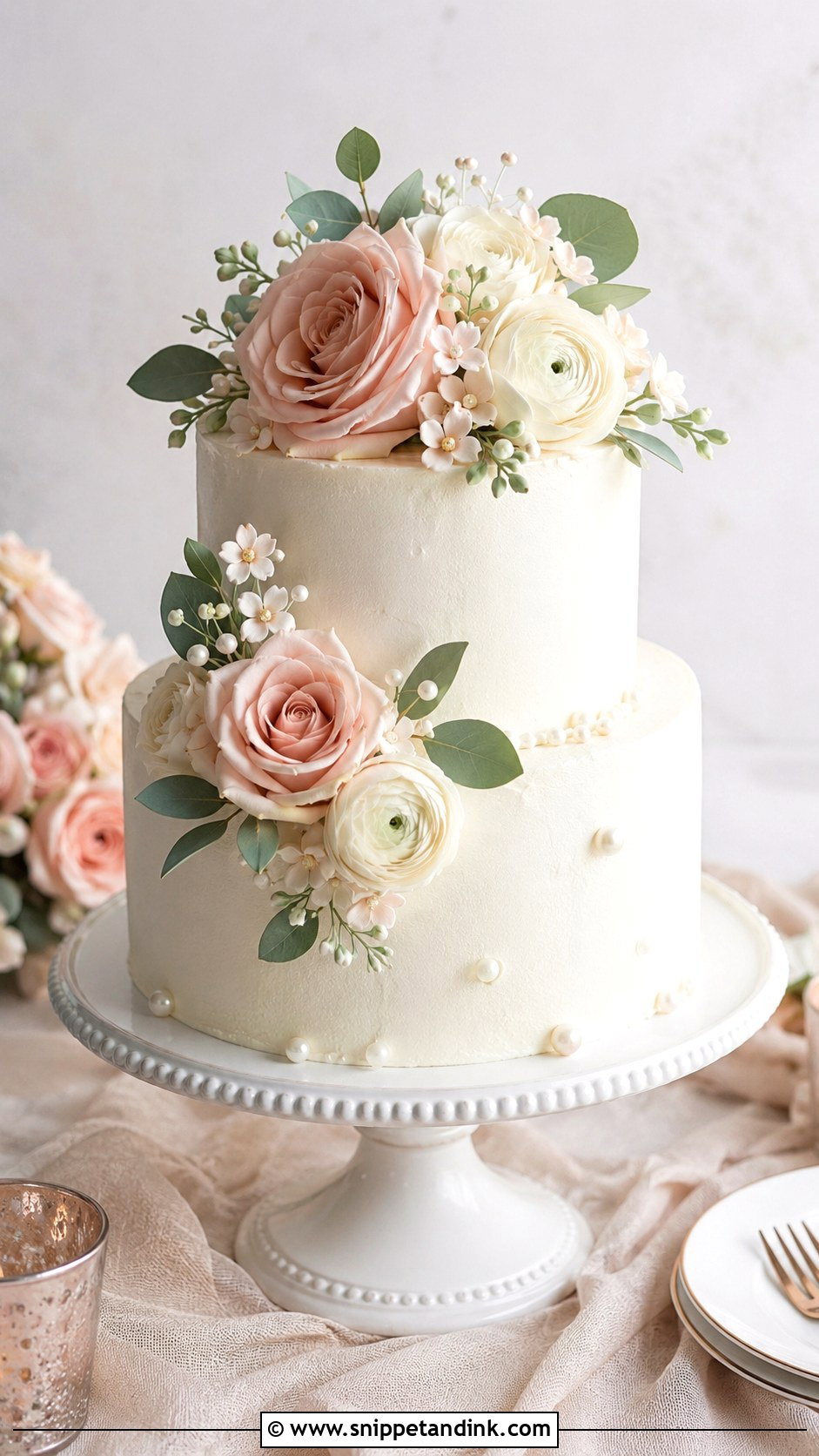 Two Tier Floral Wedding Cake - Snippet and Ink - 20 Aesthetic Floral Cake Ideas for Wedding