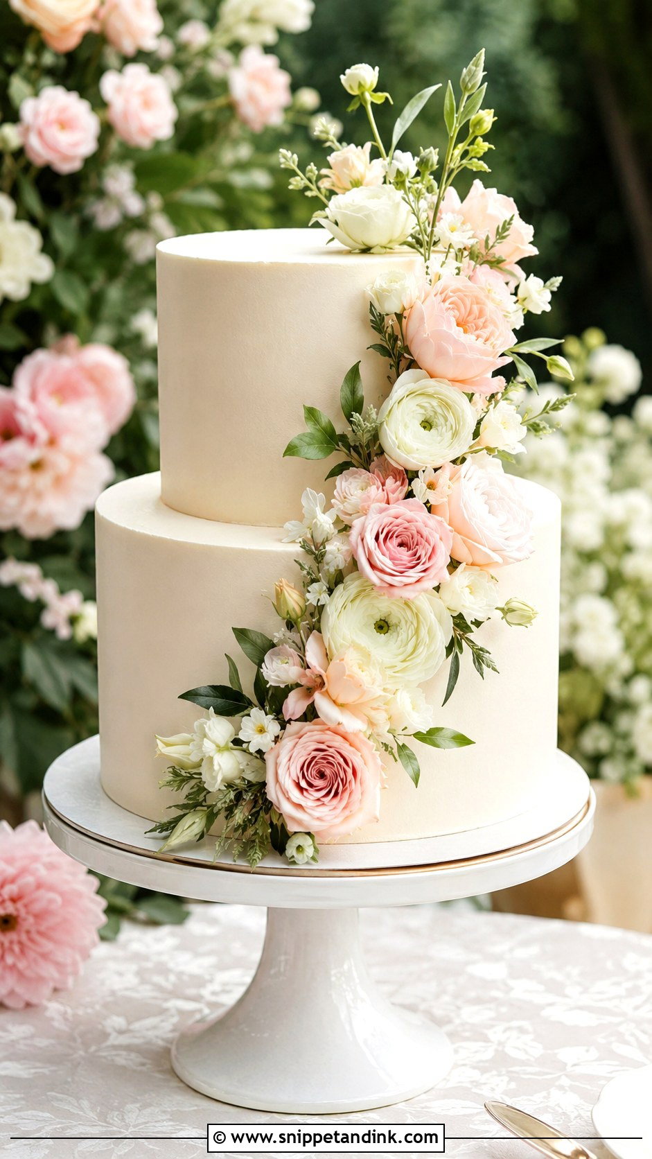 Two Tier Floral Wedding Cake - Snippet and Ink - 20 2 Step Wedding Cake Ideas