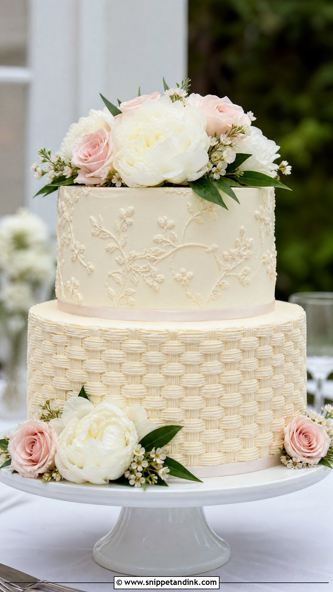 Two Tier Flower Basket Wedding Cake - Snippet and Ink - 25 Flower Basket Cake Ideas for Wedding