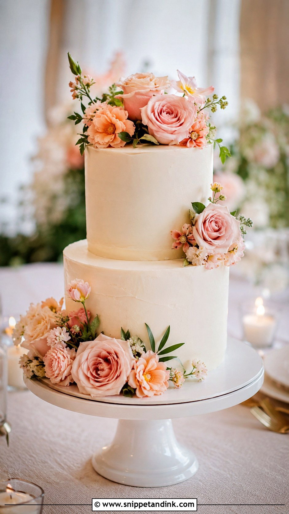 Two Tier Flower Wedding Cake - Snippet and Ink - 20 Spring Flower Cake Ideas for Wedding