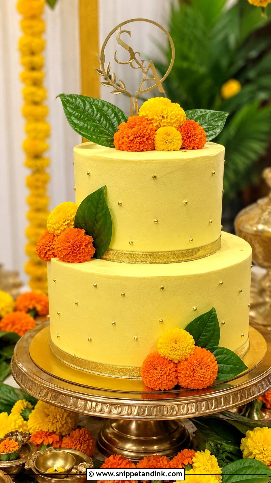 Two Tier Gaye Holud Cake - Snippet and Ink - 20 Gaye Holud Cake Design Ideas