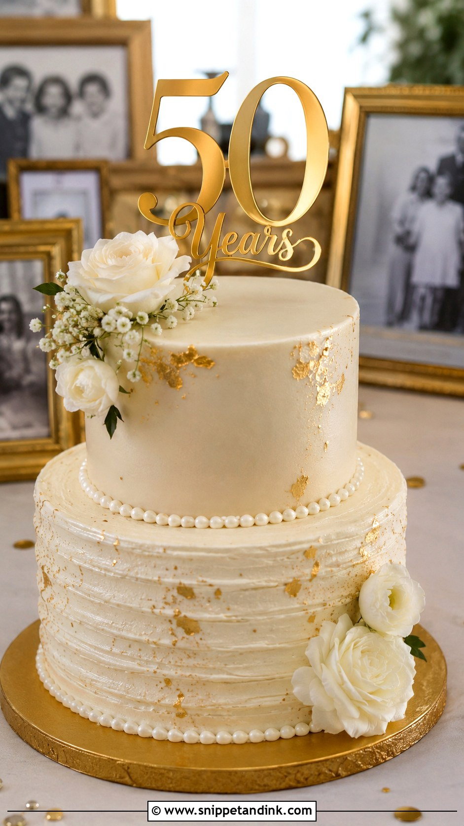 Two Tier Gold 50th Wedding Anniversary Cake - Snippet and Ink - 20 Gold 50th Wedding Anniversary Cakes