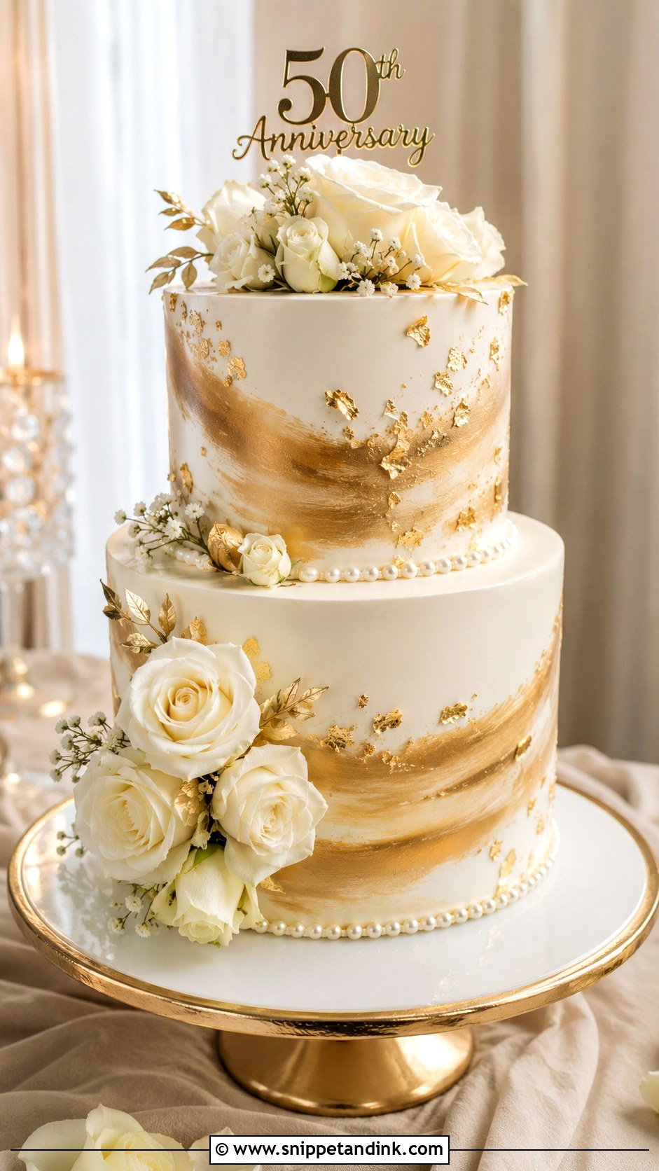 Two Tier Gold 50th Wedding Anniversary Cake - Snippet and Ink - 20 50th Wedding Anniversary Cake Ideas