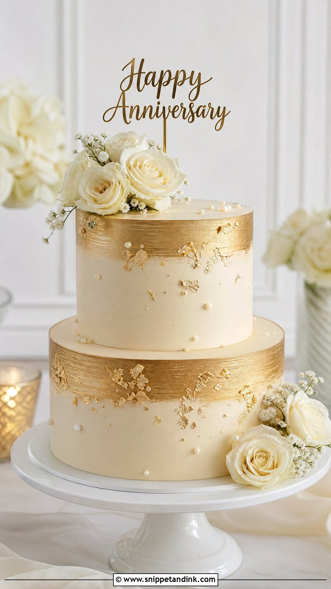 Two Tier Gold Anniversary Cake - Snippet and Ink - 20 Two Tier Anniversary Cake Ideas