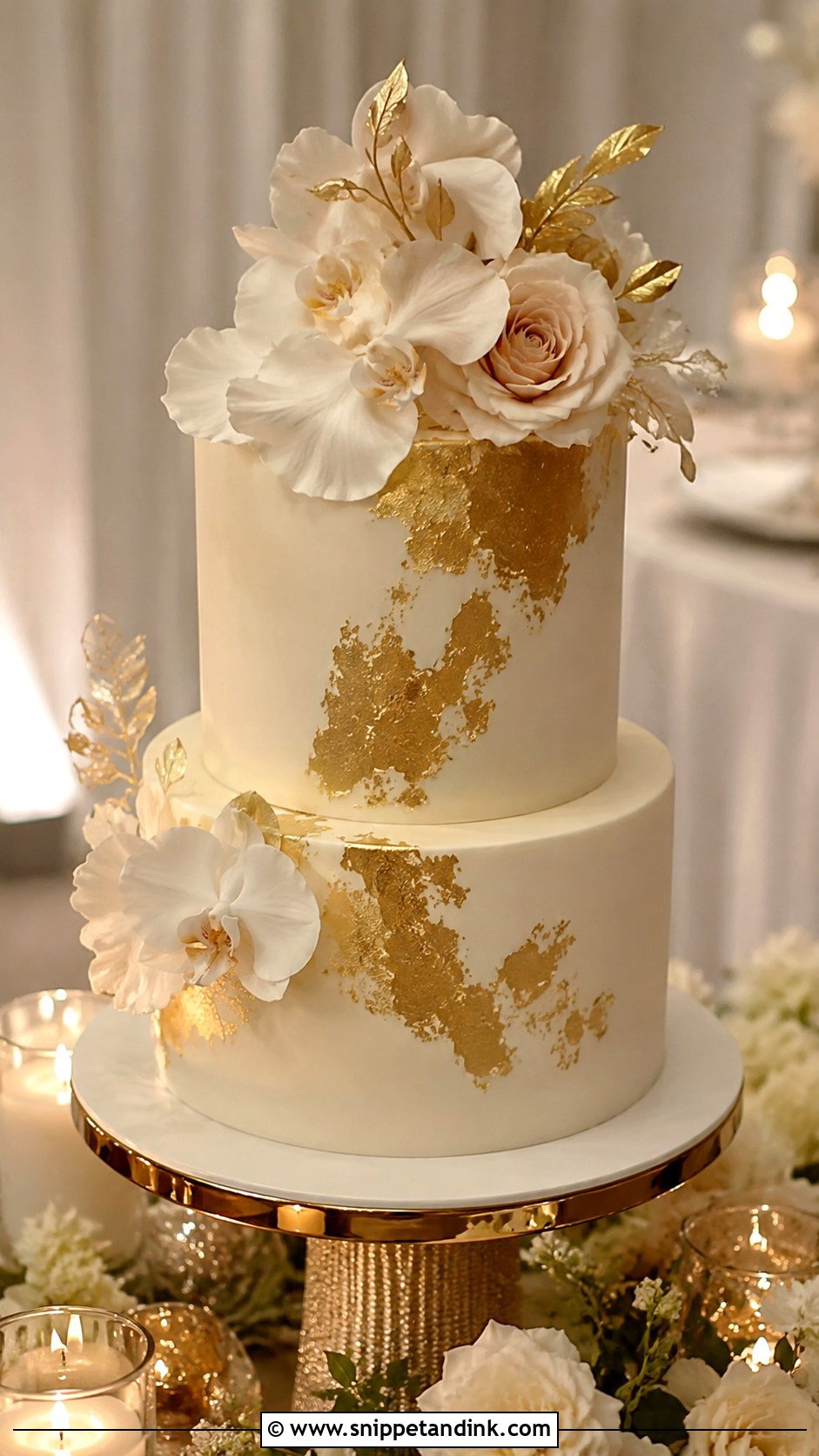 Two Tier Gold Wedding Cake - Snippet and Ink - 20 2 Tiered Cake Ideas for Wedding