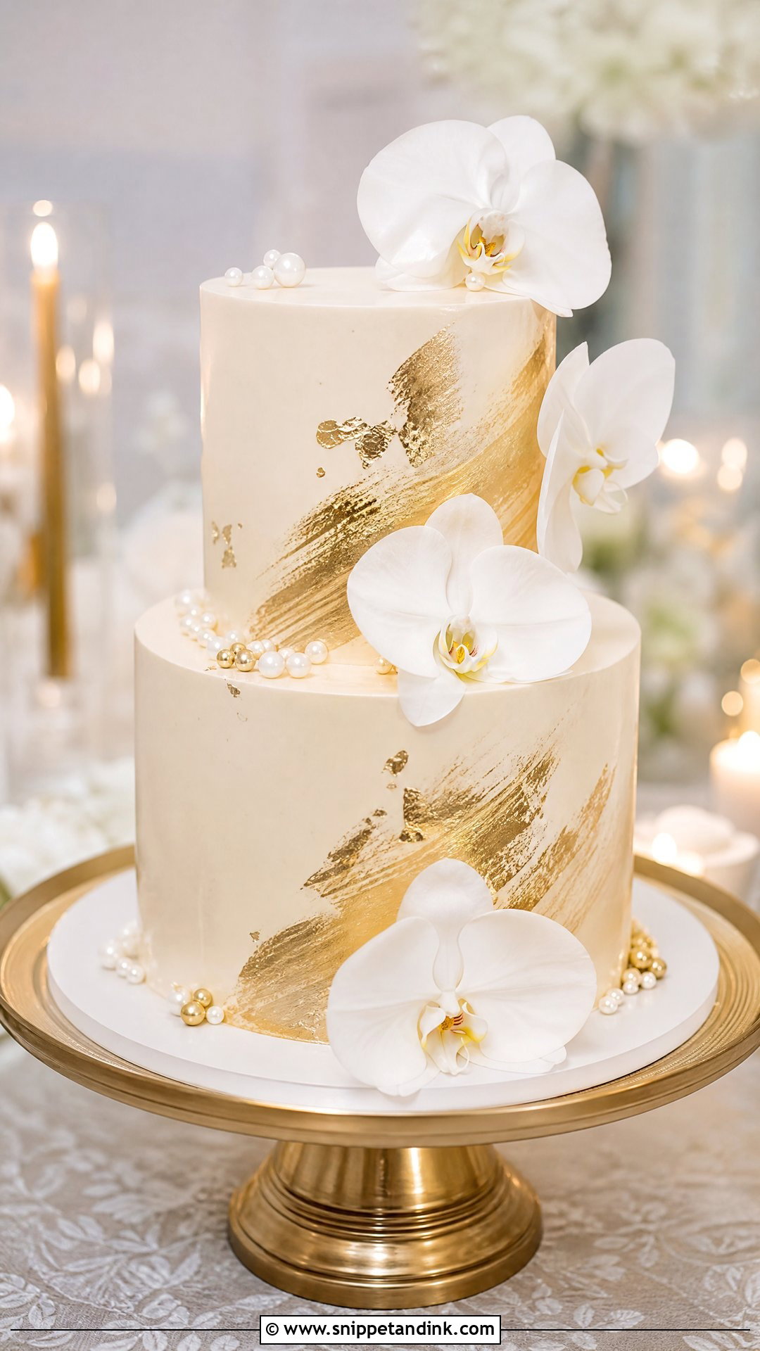 Two Tier Gold Wedding Cake - Snippet and Ink - 25 Double Tier Cake Design Ideas for Wedding