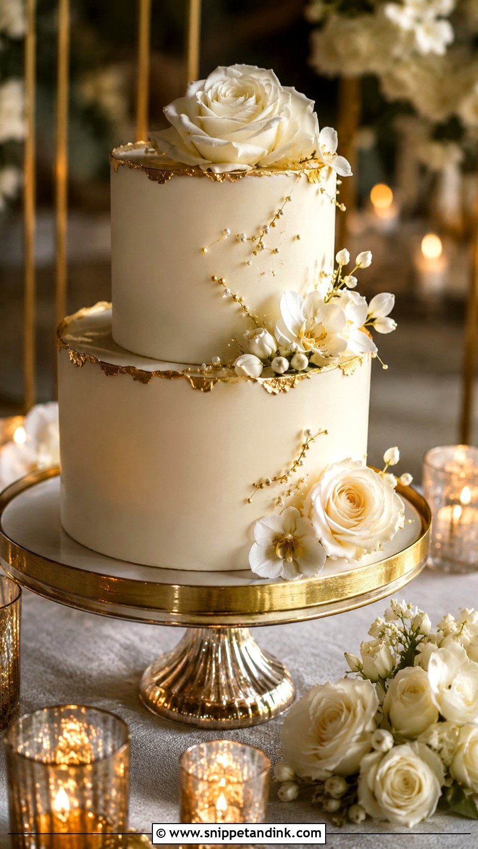 Two Tier Gold Wedding Cake - Snippet and Ink - 20 2 Step Wedding Cake Ideas