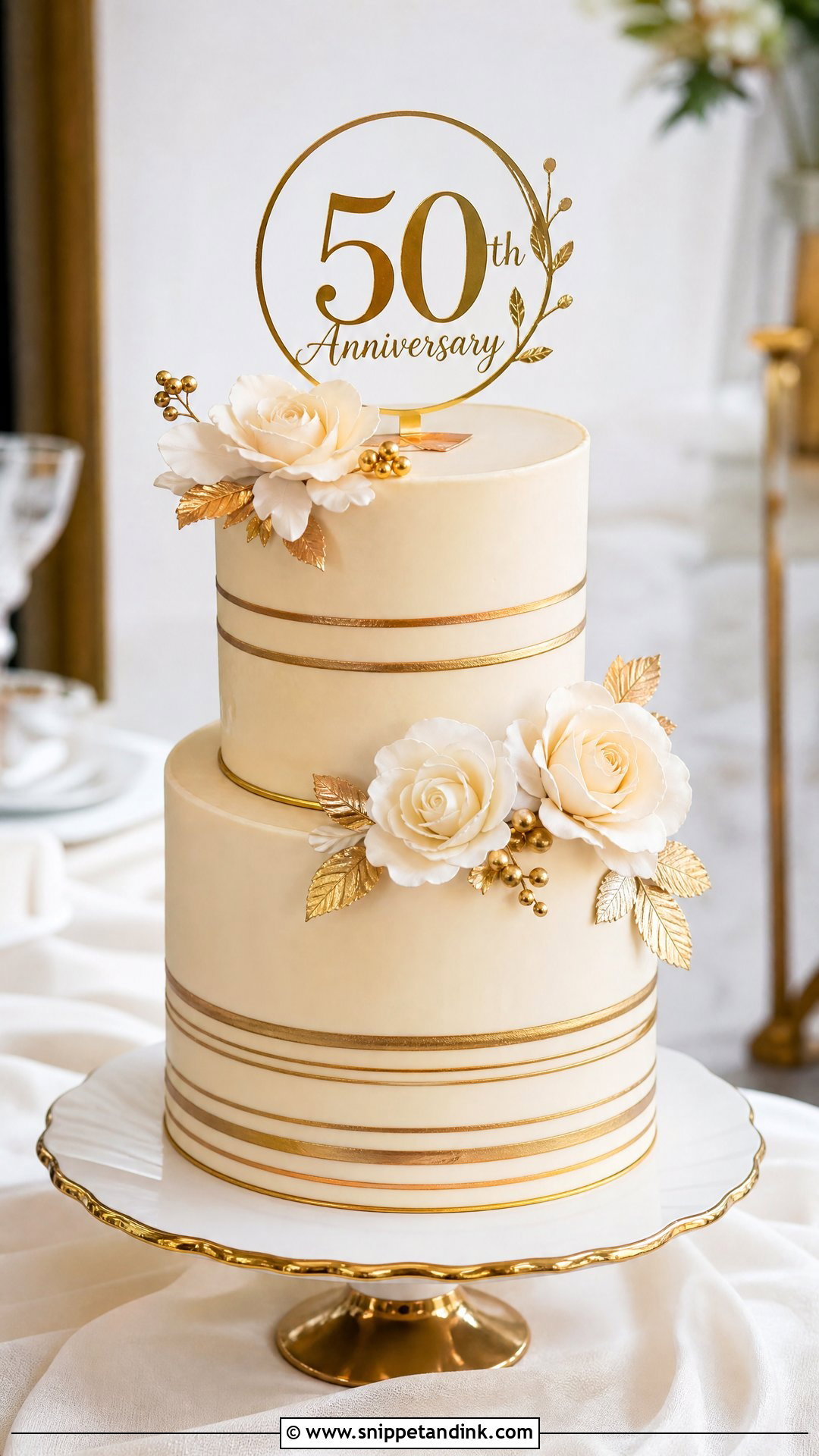 Two Tier Golden Anniversary Cake - Snippet and Ink - 25 Golden Wedding Anniversary Cake Ideas