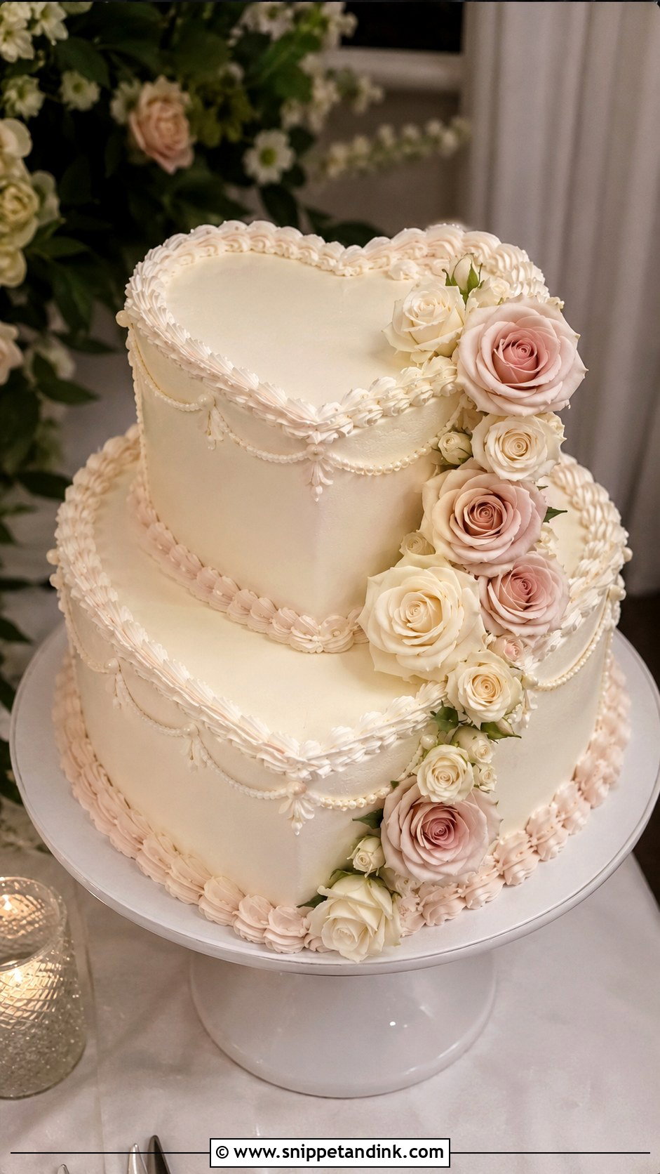 Two Tier Heart Shaped Wedding Cake - Snippet and Ink - 20 Heart Shaped Wedding Cakes
