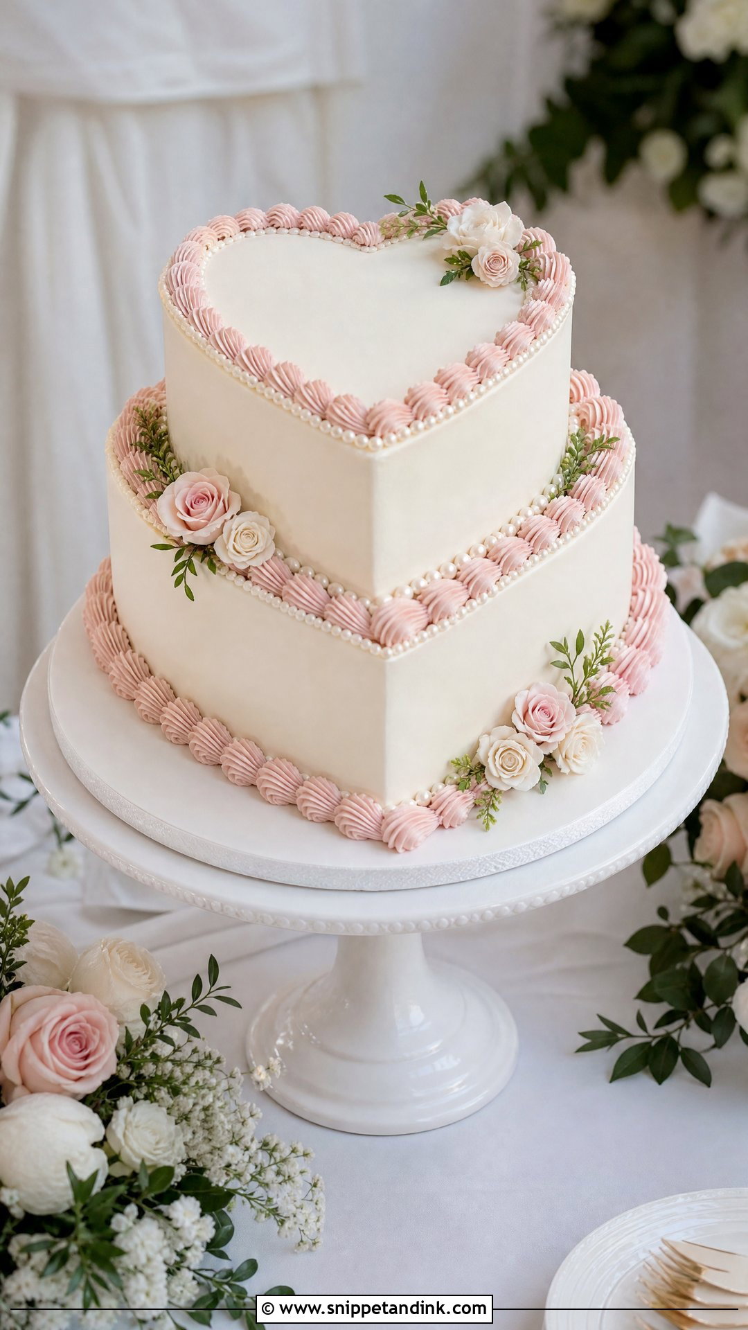 Two Tier Heart Wedding Cake - Snippet and Ink - 20 Love Heart Cake Ideas for Wedding