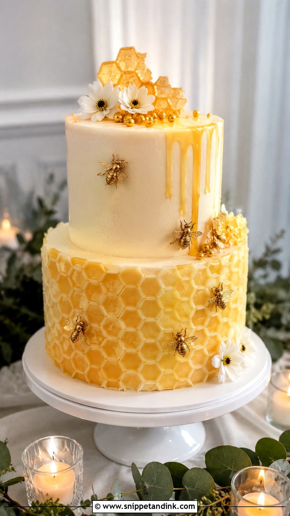 Two Tier Honey Bee Wedding Cake - Snippet and Ink - 20 Honey Bee Cake Design Ideas for Wedding