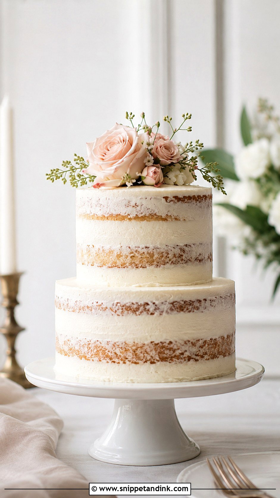 Two Tier Lightly Iced Wedding Cake - Snippet and Ink - 20 Lightly Iced Wedding Cake Ideas