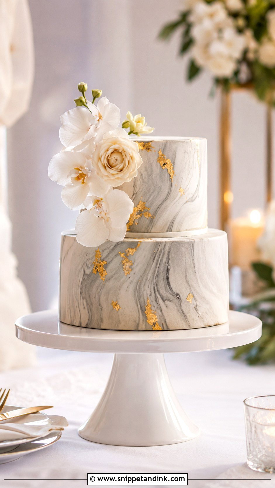 Two Tier Marble Wedding Cake - Snippet and Ink - 20 2 Tiered Cake Ideas for Wedding