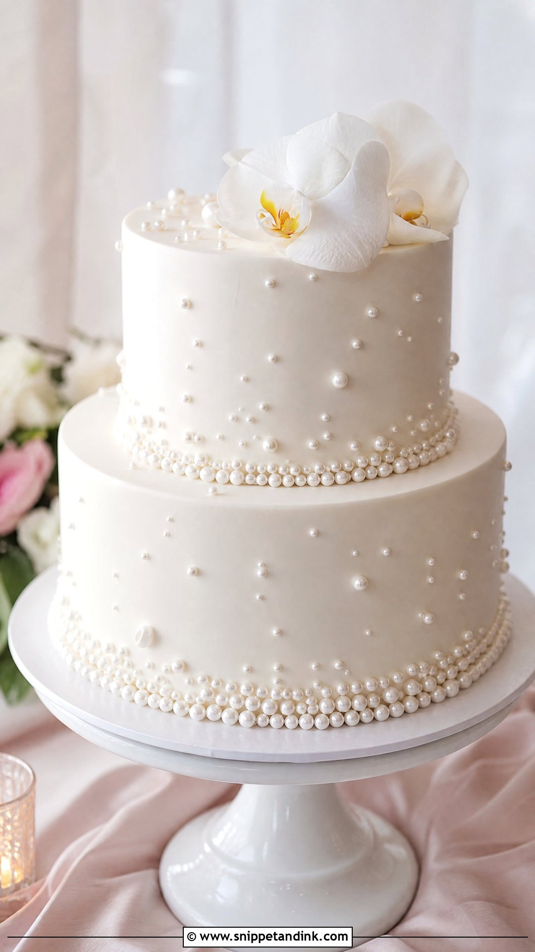 Two Tier Pearl Wedding Cake - Snippet and Ink - 20 Simple Two Tier Wedding Cake Ideas