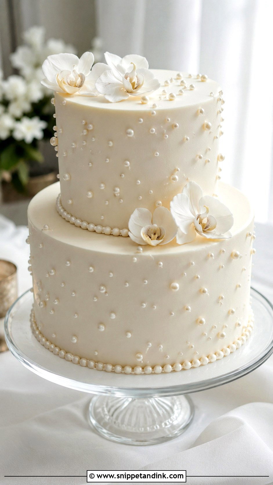 Two Tier Pearl Wedding Cake - Snippet and Ink - 20 2 Step Wedding Cake Ideas