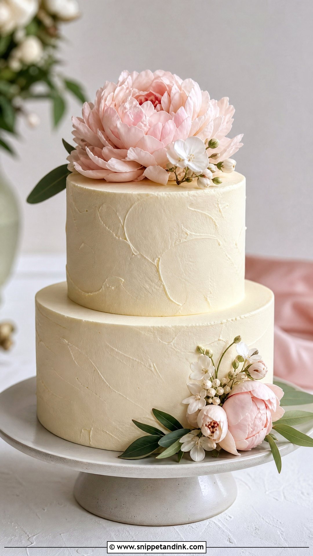 Two Tier Peony Wedding Cake - Snippet and Ink - 25 Peony Cake Ideas for Wedding