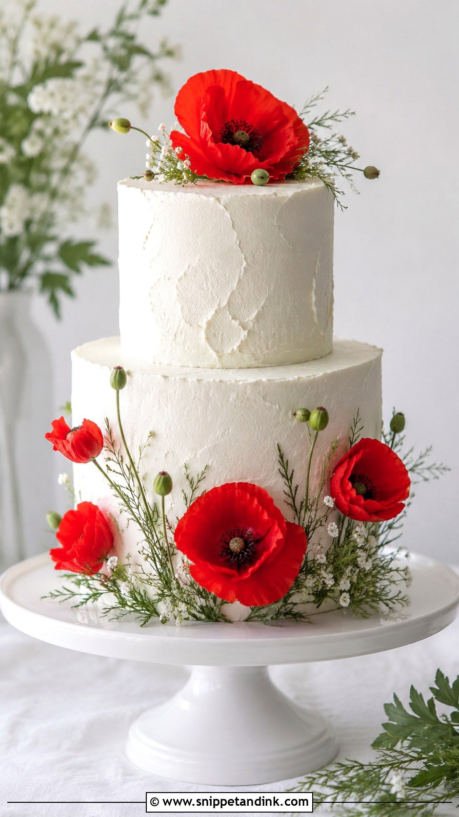 Two Tier Poppy Wedding Cake - Snippet and Ink - 25 Wedding Cake Ideas with Poppies