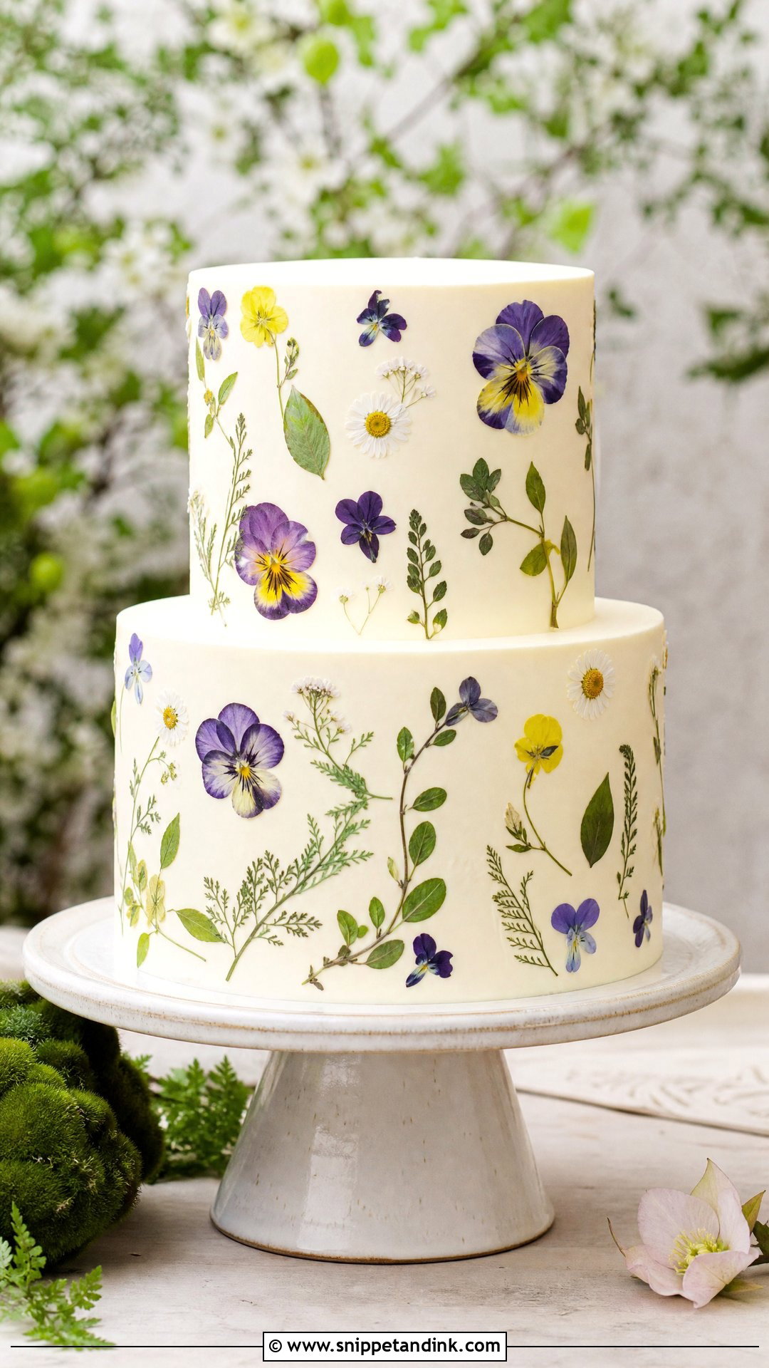 Two Tier Pressed Flower Wedding Cake - Snippet and Ink - 25 Double Tier Cake Design Ideas for Wedding