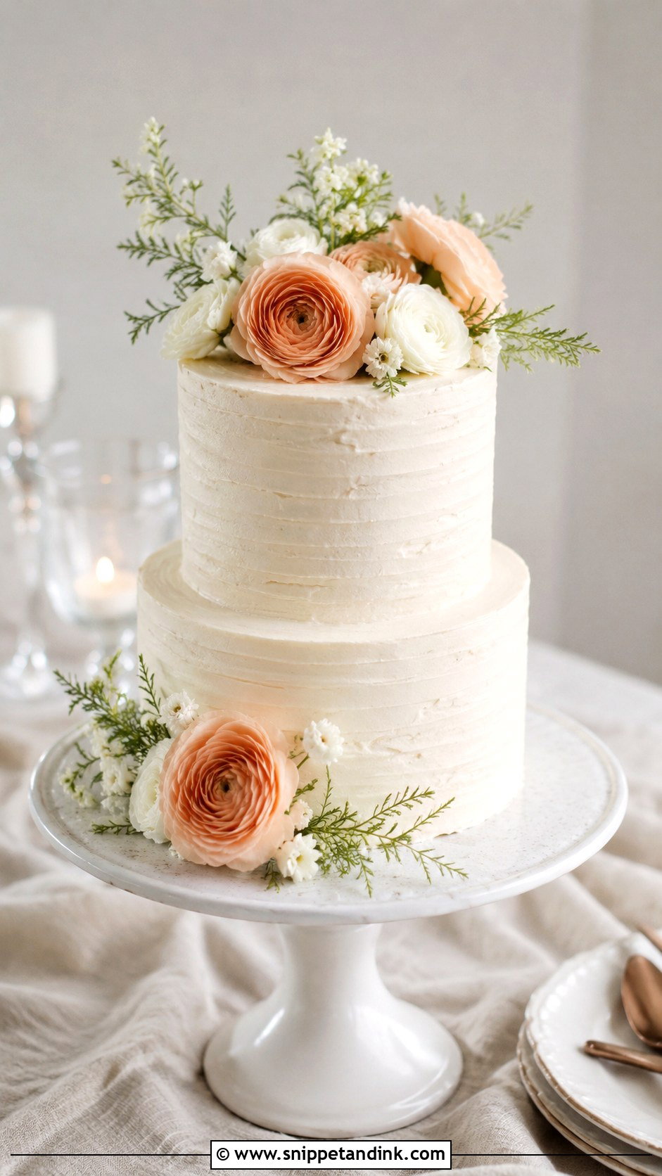 Two Tier Ranunculus Wedding Cake - Snippet and Ink - 25 Wedding Cake Ideas with Ranunculus