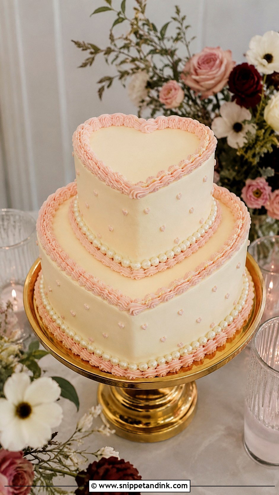Two Tier Retro Heart Wedding Cake - Snippet and Ink - 30 Retro Heart Wedding Cake Ideas