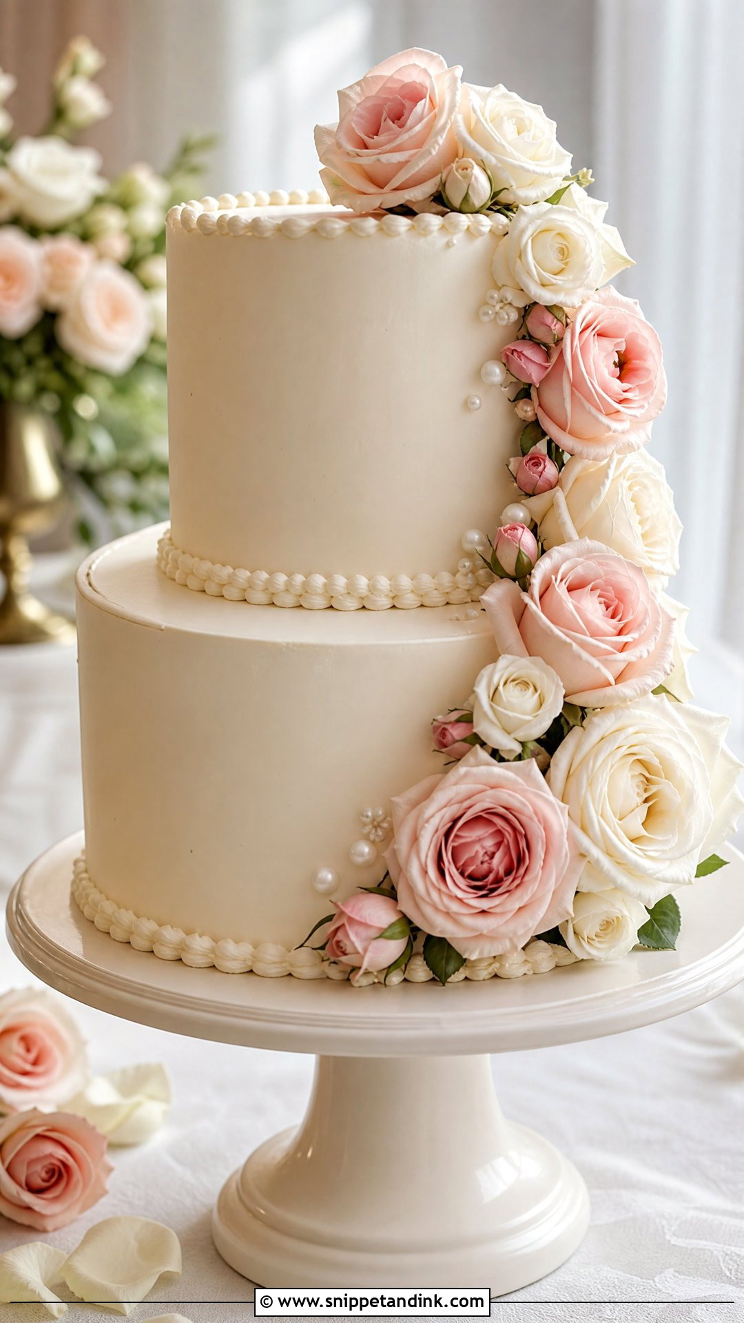 Two Tier Rose Wedding Cake - Snippet and Ink - 25 Double Tier Cake Design Ideas for Wedding