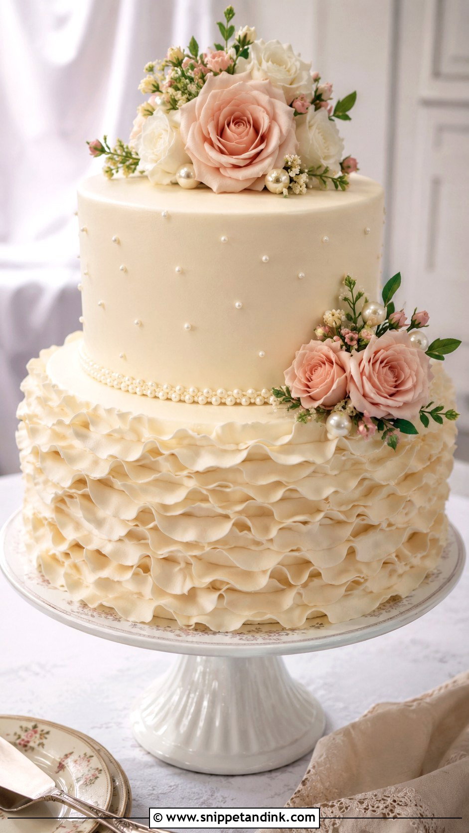 Two Tier Ruffle Wedding Cake - Snippet and Ink - 20 2 Tiered Cake Ideas for Wedding