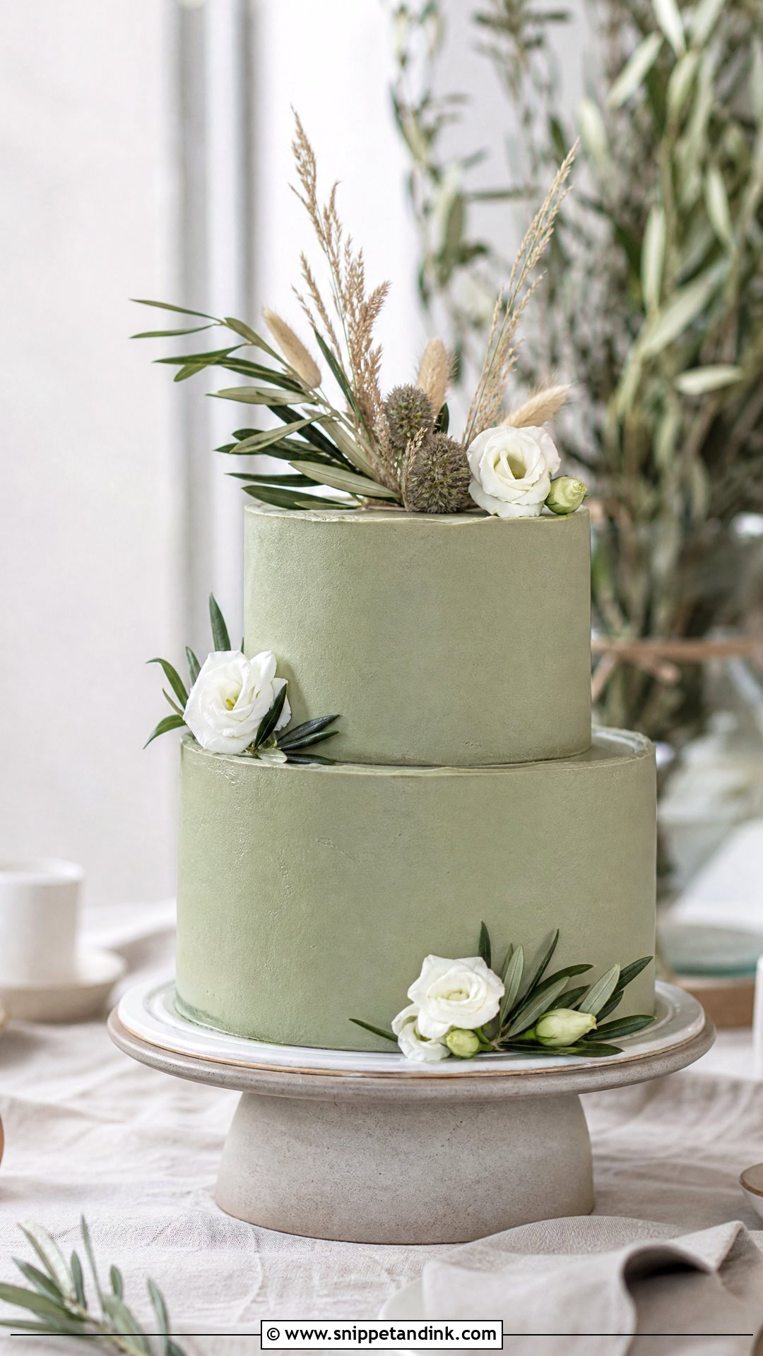 Two Tier Sage Green Wedding Cake - Snippet and Ink - 20 Simple Two Tier Wedding Cake Ideas
