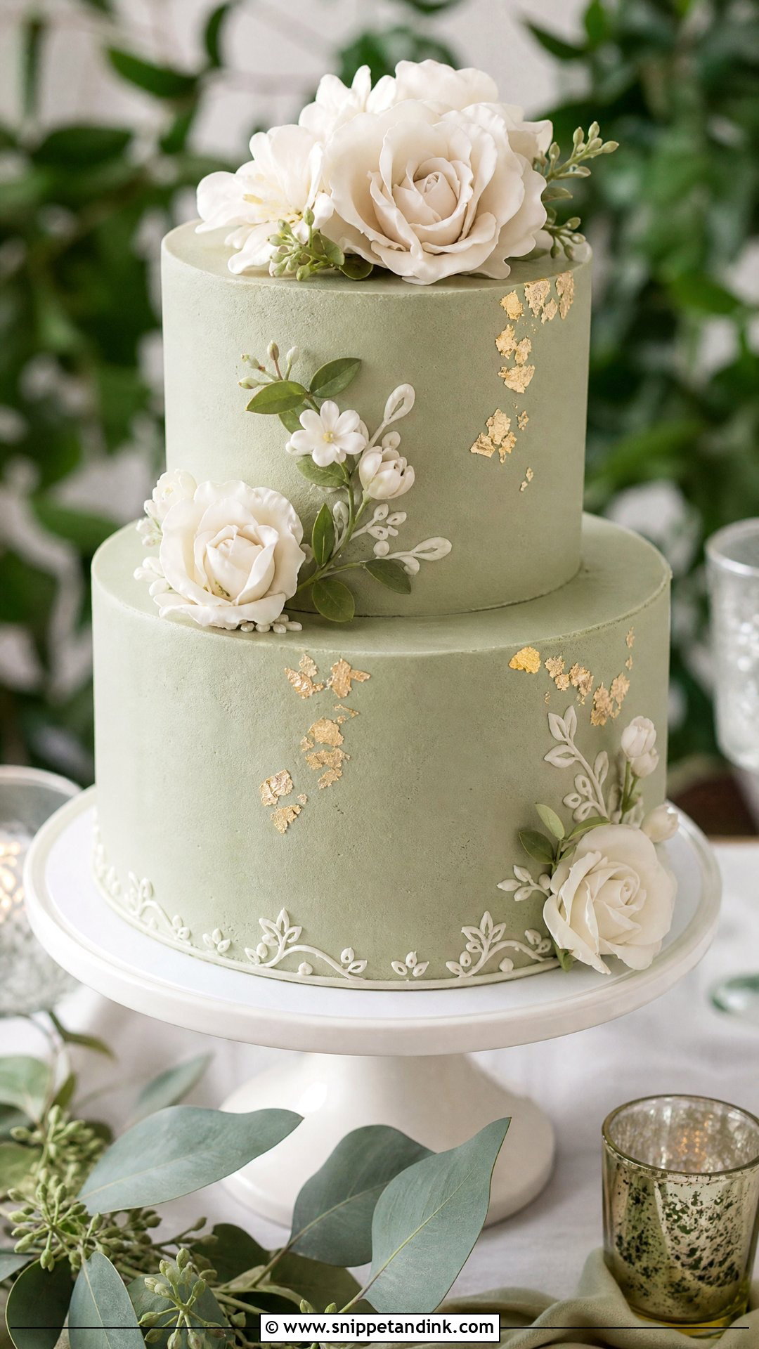 Two Tier Sage Green Wedding Cake - Snippet and Ink - 25 Double Tier Cake Design Ideas for Wedding