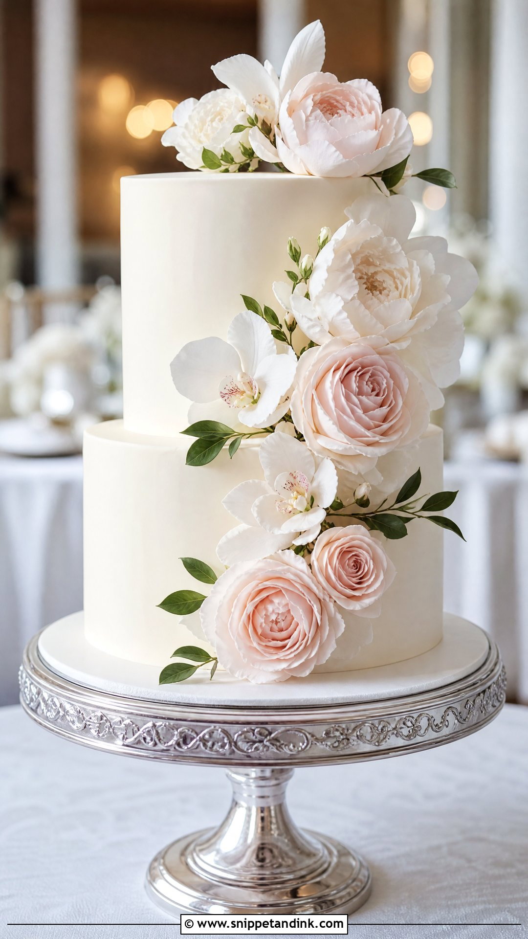 Two Tier Sugar Flower Wedding Cake - Snippet and Ink - 25 Double Tier Cake Design Ideas for Wedding