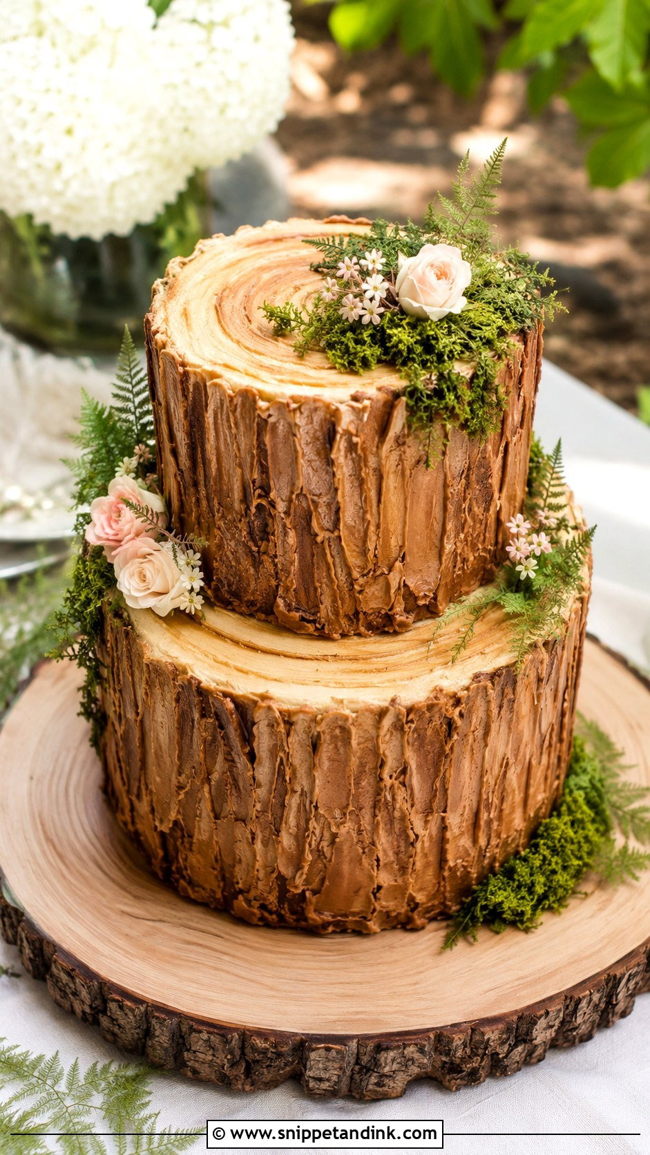 Two Tier Tree Stump Wedding Cake - Snippet and Ink - 20 Tree Stump Cake Ideas for Wedding