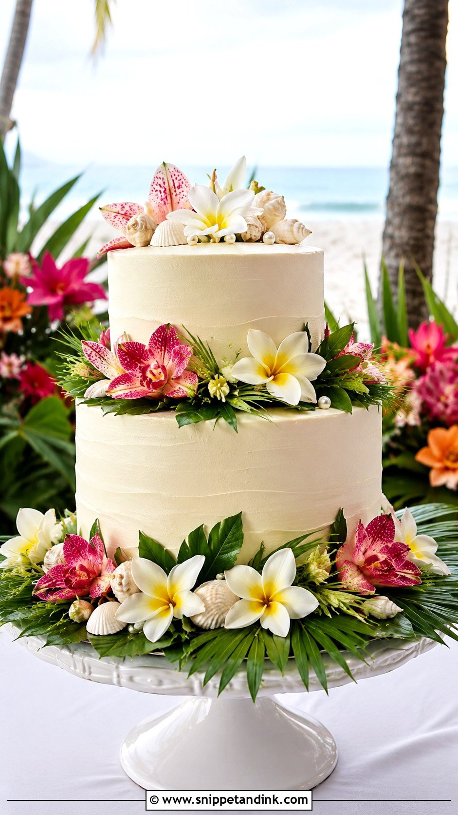 Two Tier Tropical Wedding Cake - Snippet and Ink - 25 Tropical Beach Wedding Cake Ideas
