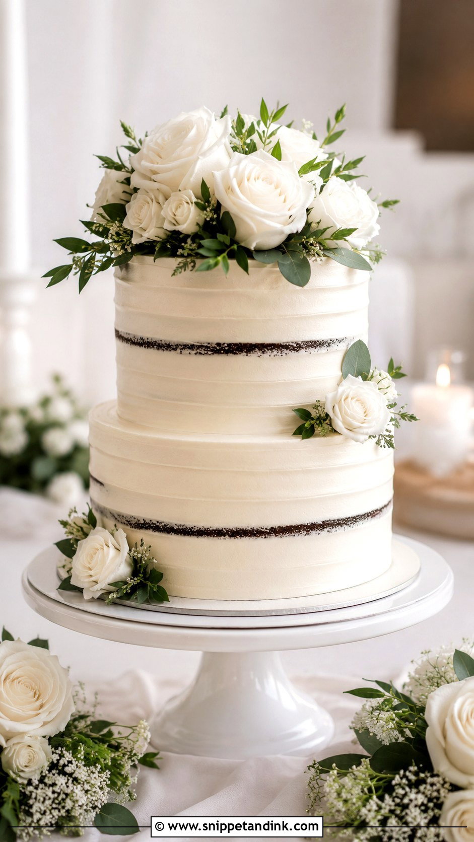 Two Tier Vancho Cake With White Roses - Snippet and Ink - 20 Vancho Cake Decoration Ideas for Wedding