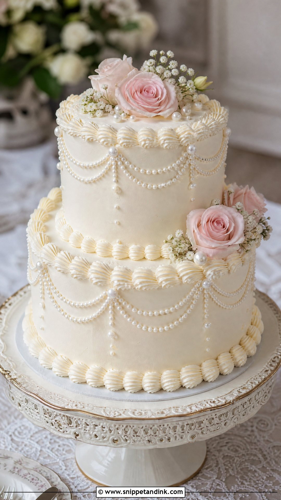 Two Tier Vintage Piping Wedding Cake - Snippet and Ink - 20 Simple Two Tier Wedding Cake Ideas