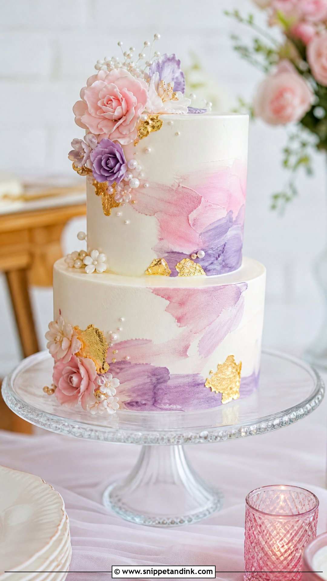 Two Tier Watercolor Anniversary Cake - Snippet and Ink - 20 Two Tier Anniversary Cake Ideas