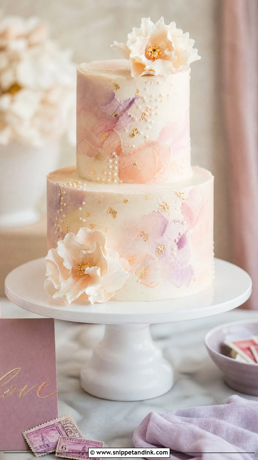 Two Tier Watercolor Wedding Cake - Snippet and Ink - 25 Double Tier Cake Design Ideas for Wedding