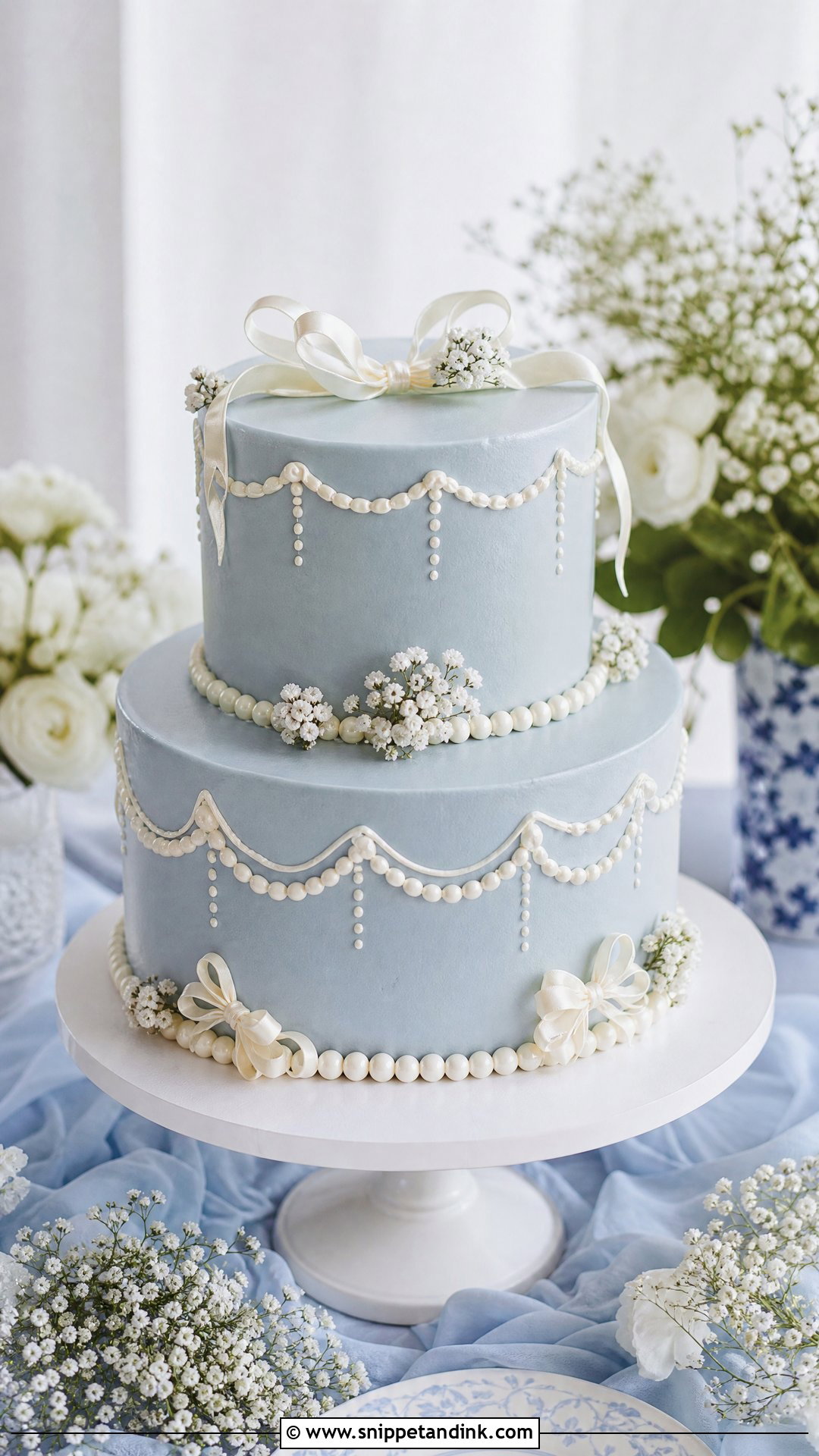 Two Tier Wedding Cake With Baby Blue - Snippet and Ink - 25 Two Tier Wedding Cake Ideas