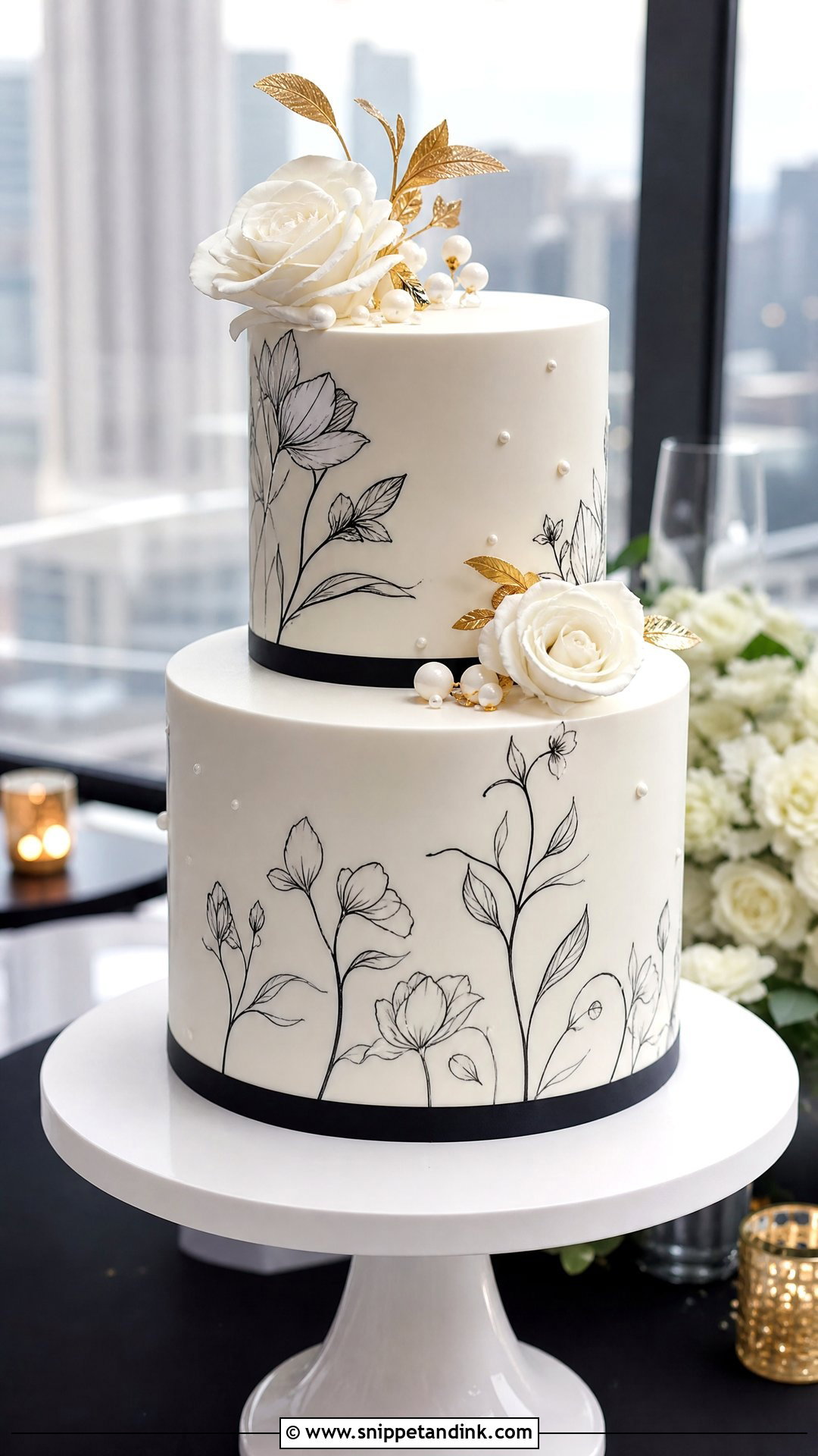 Two Tier Wedding Cake With Black And White - Snippet and Ink - 25 Two Tier Wedding Cake Ideas
