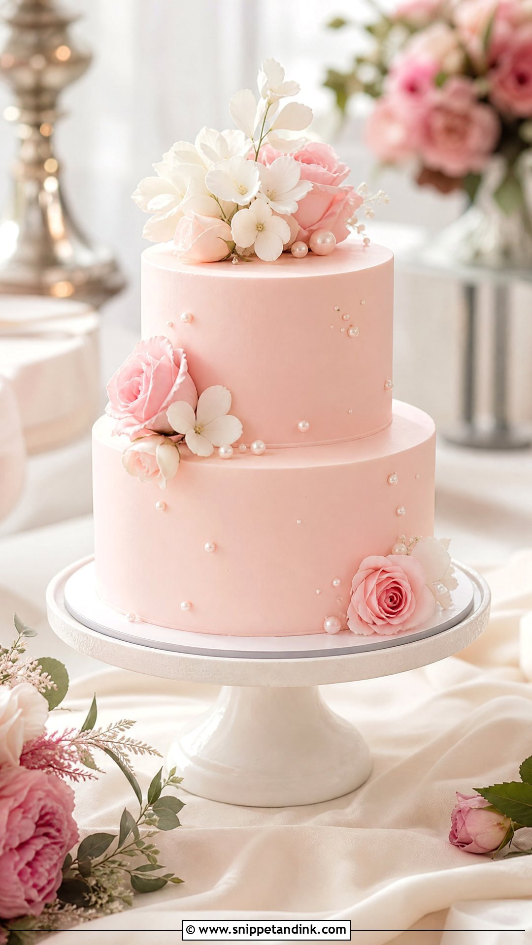 Two Tier Wedding Cake With Blush Pink - Snippet and Ink - 25 Two Tier Wedding Cake Ideas