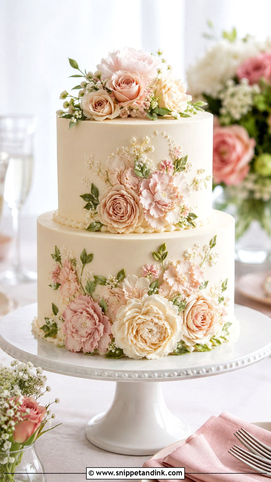 Two Tier Wedding Cake With Buttercream Flowers - Snippet and Ink - 25 Two Tiered Wedding Cake Ideas with Flowers