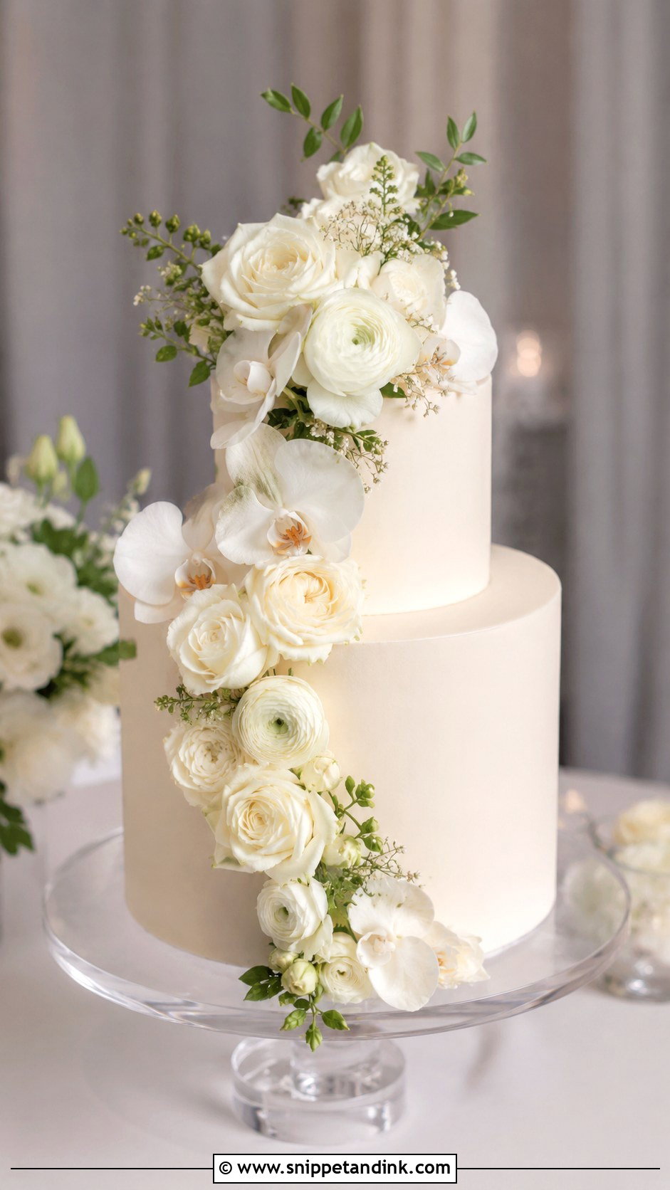 Two Tier Wedding Cake With Cascading Flowers - Snippet and Ink - 25 Two Tiered Wedding Cake Ideas with Flowers