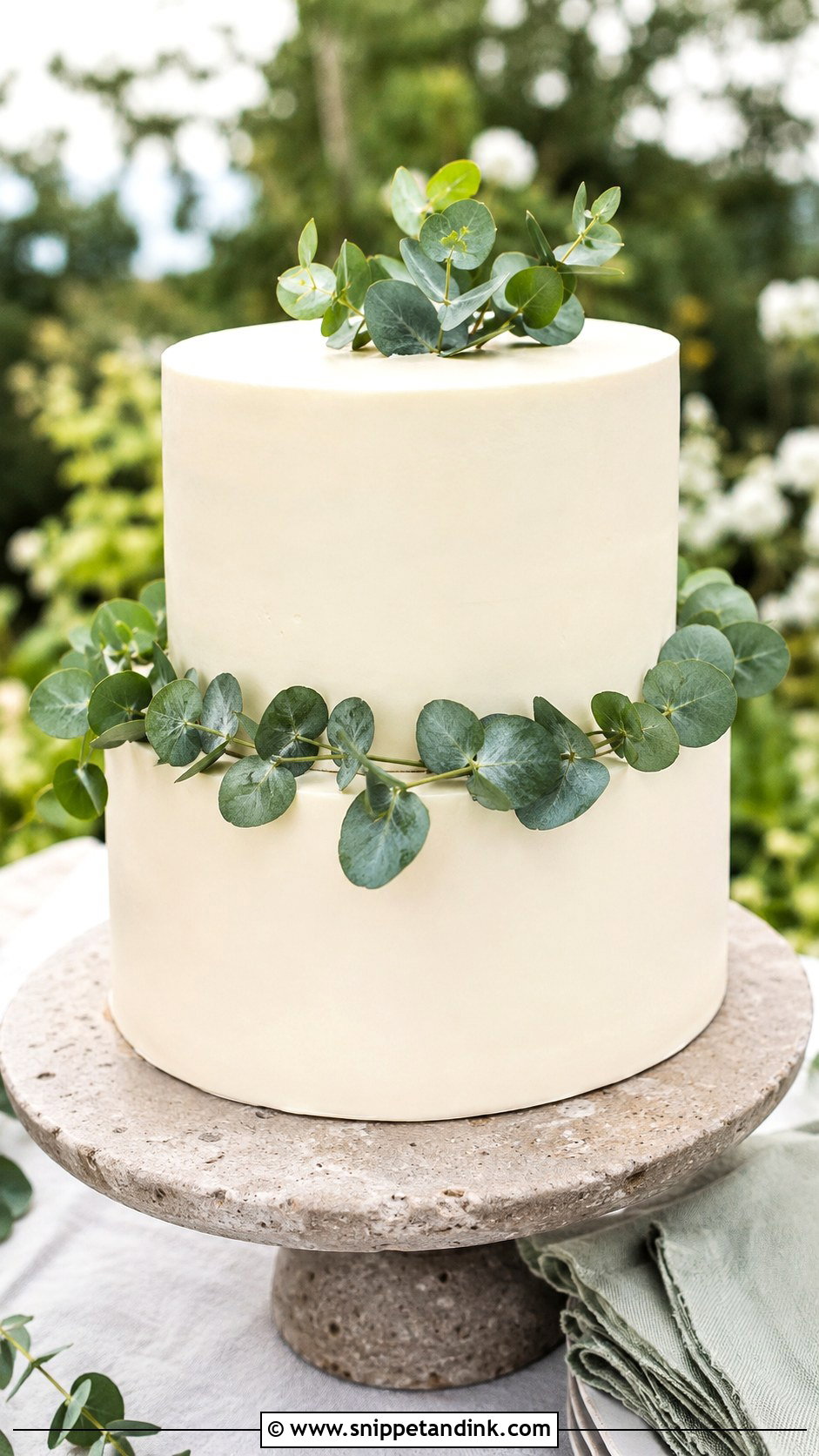Two Tier Wedding Cake With Eucalyptus - Snippet and Ink - 20 Simple Wedding Cakes with Greenery