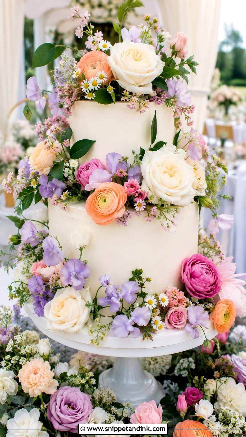 Two Tier Wedding Cake With Floral Garden Style - Snippet and Ink - 25 Two Tiered Wedding Cake Ideas with Flowers