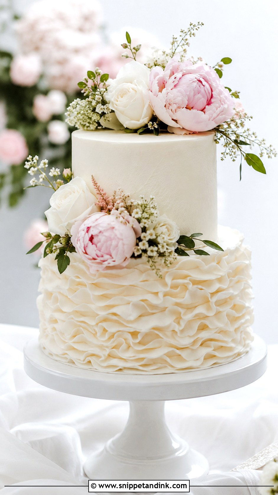 Two Tier Wedding Cake With Floral Ruffles - Snippet and Ink - 25 Two Tiered Wedding Cake Ideas with Flowers