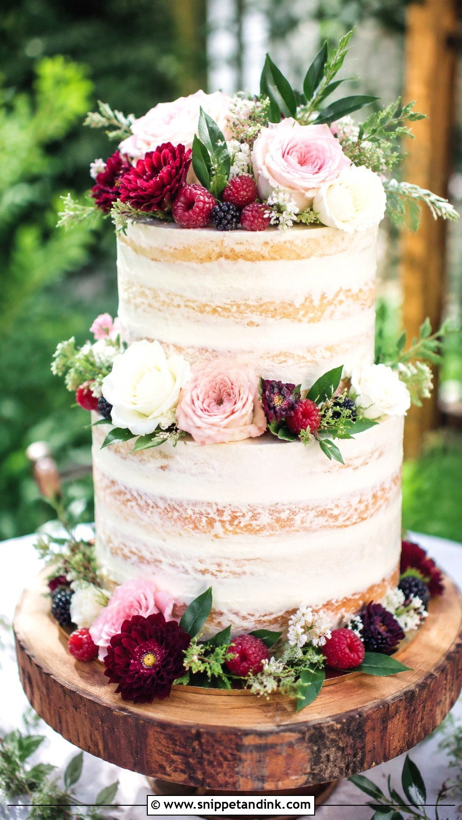 Two Tier Wedding Cake With Floral Semi Naked Finish - Snippet and Ink - 25 Two Tiered Wedding Cake Ideas with Flowers