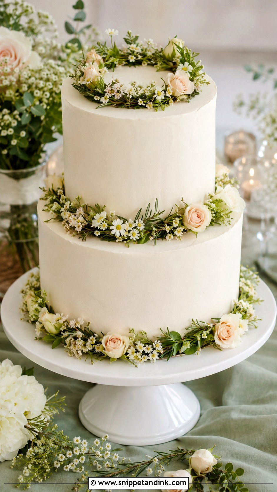 Two Tier Wedding Cake With Floral Topper - Snippet and Ink - 25 Two Tiered Wedding Cake Ideas with Flowers