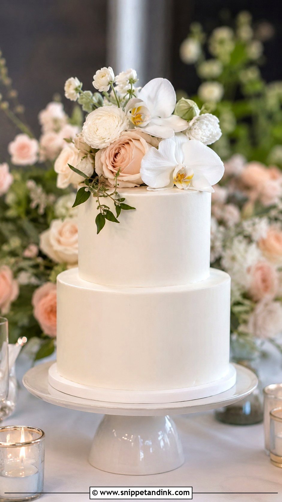 Two Tier Wedding Cake With Floral Wreath - Snippet and Ink - 25 Two Tiered Wedding Cake Ideas with Flowers